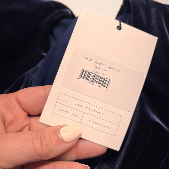 NWT Nookie Women's Navy Blue V-neckline Vamp Velvet Jumpsuit Size XS - Picture 8 of 11